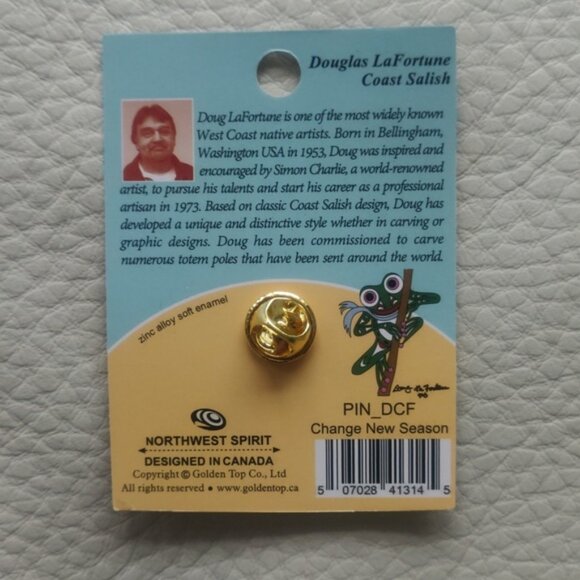 'Change New Season' Frog Pin Indigenous Design by Douglas LaFortune Coast Salish - Picture 2 of 3